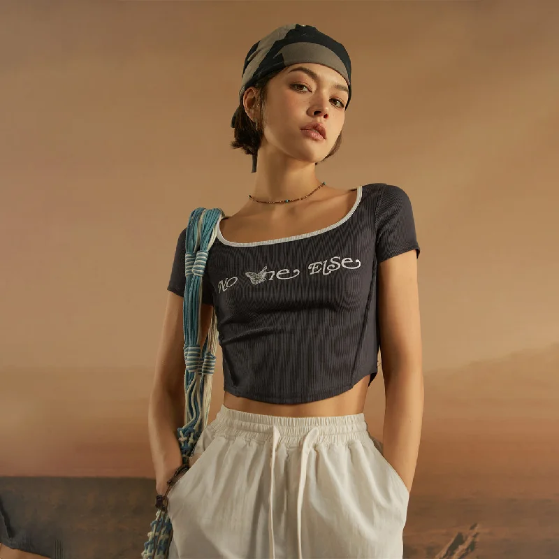U-Neck Butterfly Cropped T-Shirt Street