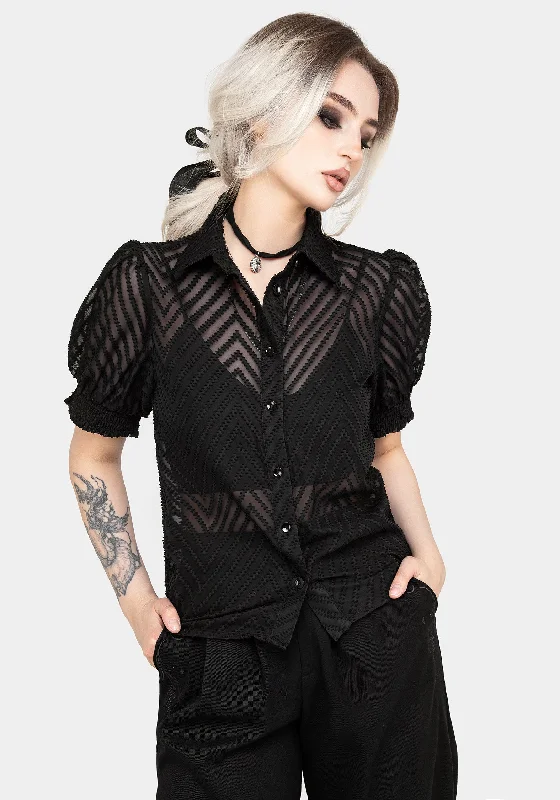 Chevron Button Up Blouse Top Youthful Women's Pop