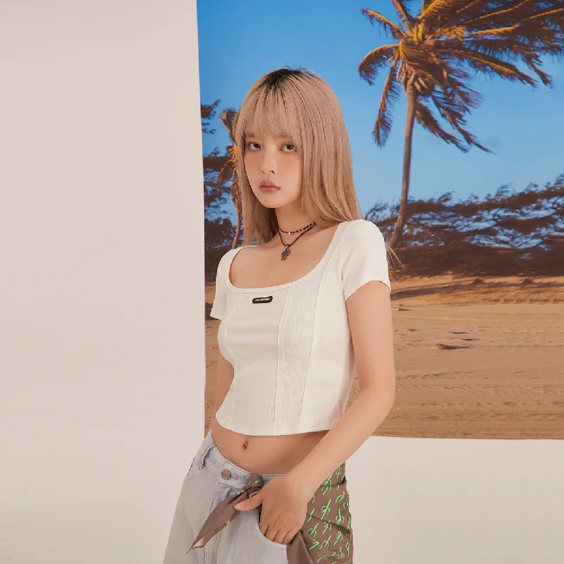 Square Crop Short Sleeve T-Shirt Elegant Women's 