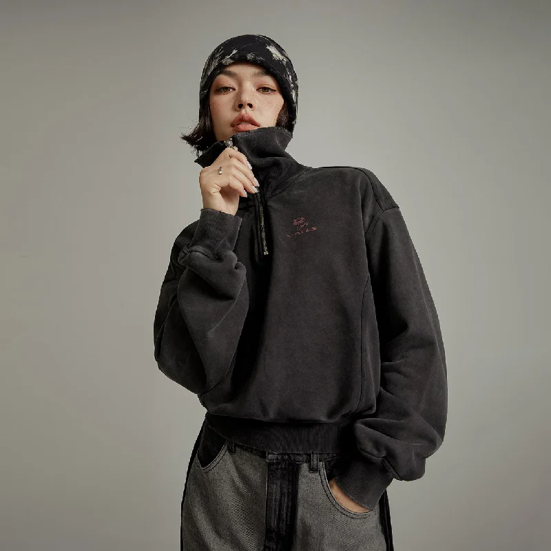 High Neck Half Zip Up Basic Sweatshirt Gym