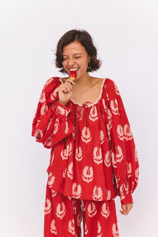 Ria Blouse ~ Ruby Red Feminine Women's Style 