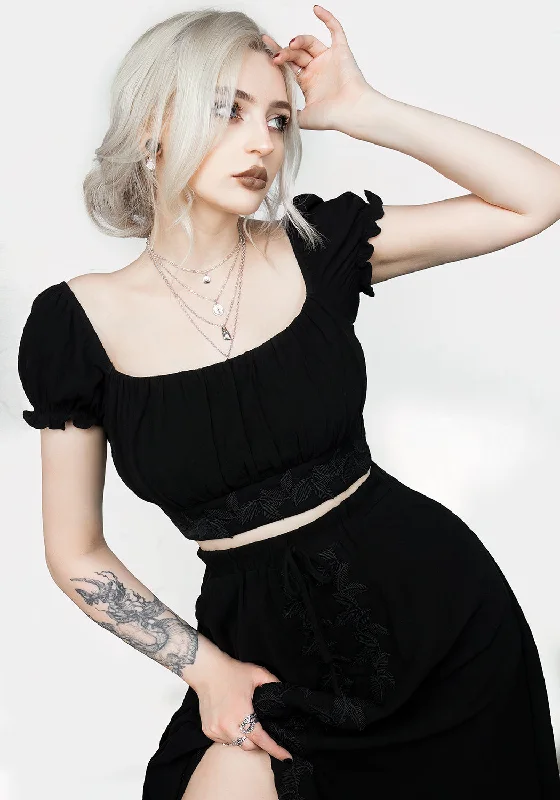 Vine Textured Crop Top Monochromatic Office Style