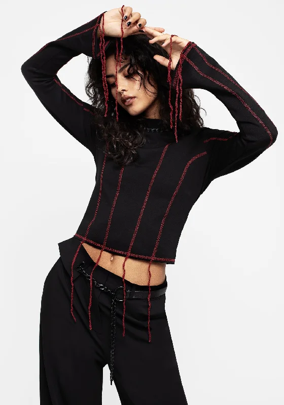 Lissa Contrast Stitch Long Sleeve Top Confident Women's High - fashion