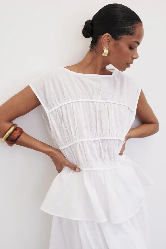 FLYNN WHITE LINEN BLEND TIERED TOP Artistic Women's Avant - 