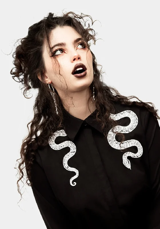 Slither Embroidered Snake Shirt Elegant Women's 