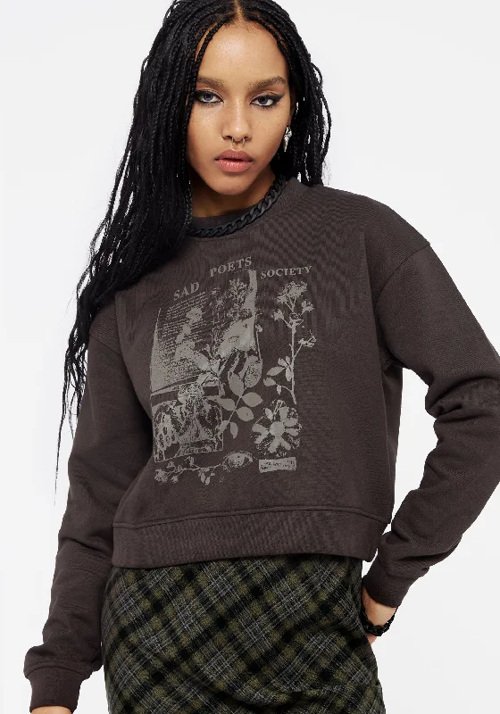 Sad Poets Graphic Print Crop Sweater Confident Women's High - fashion