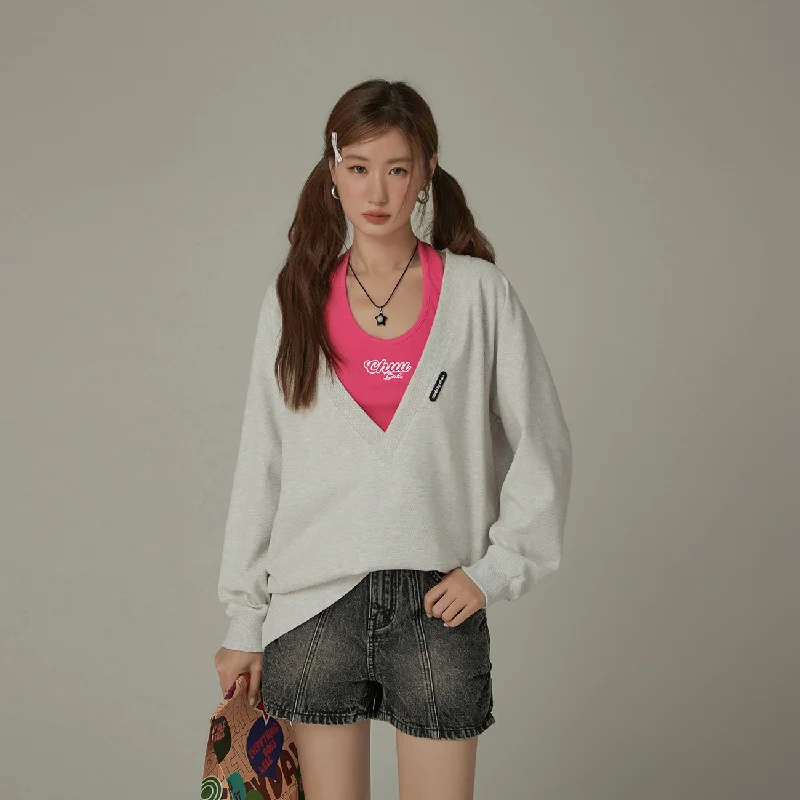 Maxi V-Neck Loose Fit Sweatshirt Polished Women's Silk