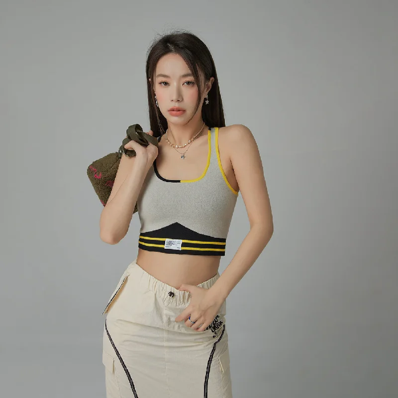 Color Contrast Sleeveless Crop Top Laid - back Women's Style
