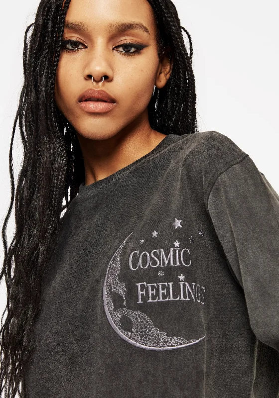Cosmic Long Sleeve Crop Pyjama Top Classic Women's Pin - striped