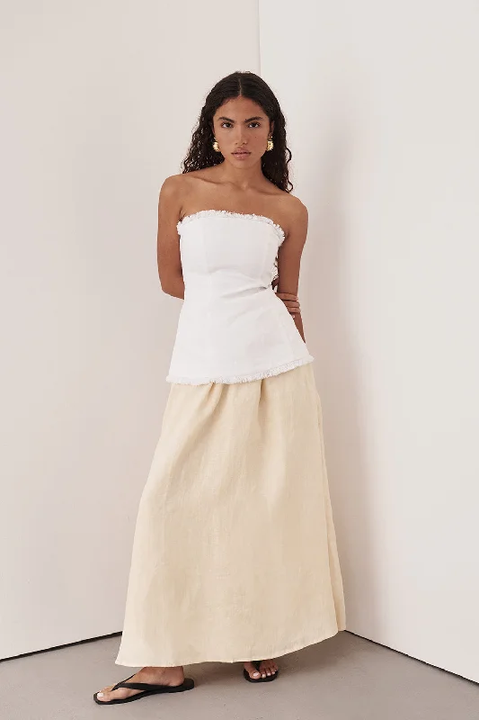 ZAHARA WHITE LINEN STRAPLESS TOP Sleek Women's 