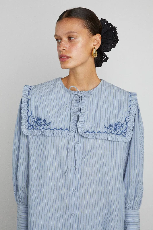nordine square collar blouse - blue stripe Relaxed Women's Beachy