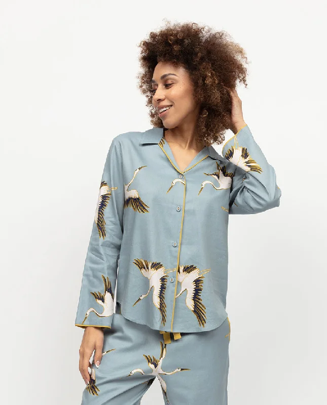 Piper Womens Crane Bird Print Pyjama Top Cozy Women's Sherpa - lined