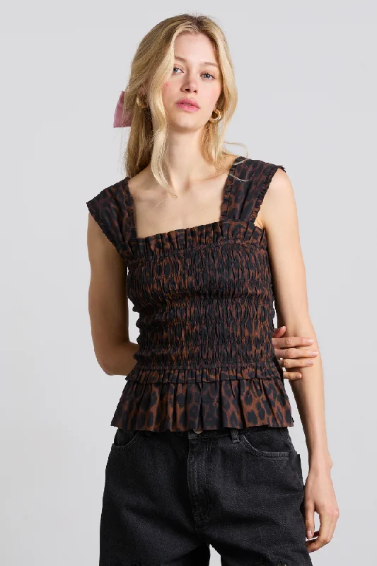 tish shirred cami - dark leopard Geometric