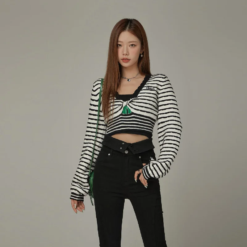 Twist Stripe Knit Crop Top Vacation