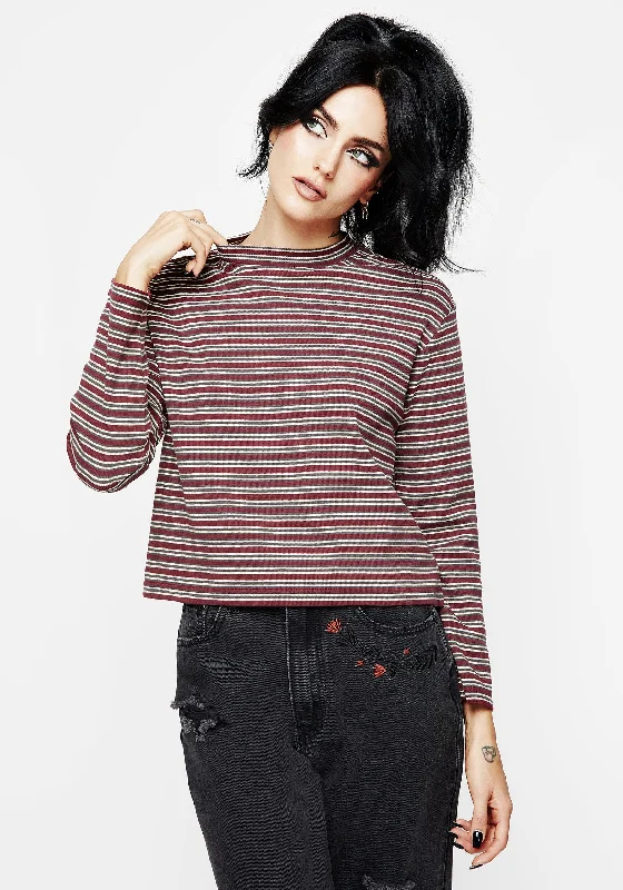 Calliophis Stripe Long Sleeve Crop Tee Elegant Women's 
