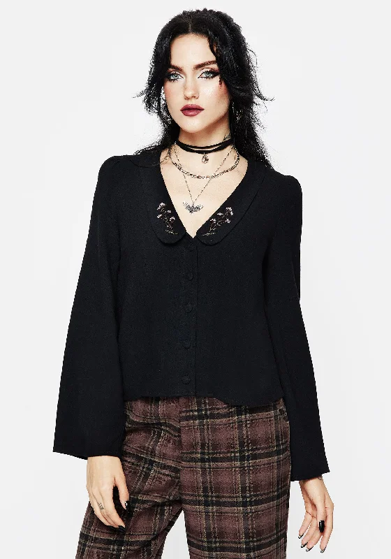 Penstemon Floral Embroidered Collar Top British Gentlewoman Style