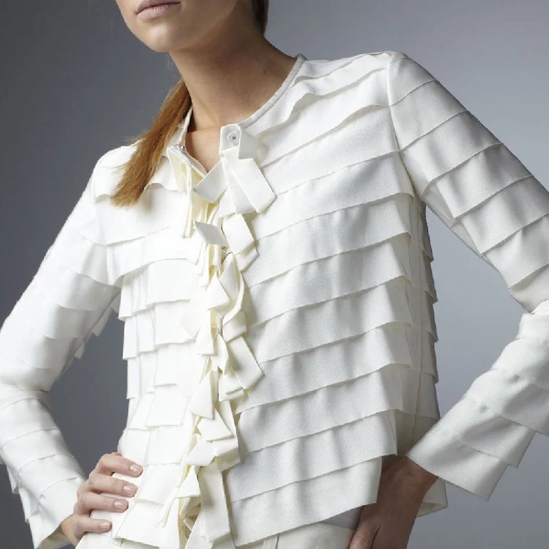 Grosgrain Ribbon Jacket, Ivory Preppy Women's College