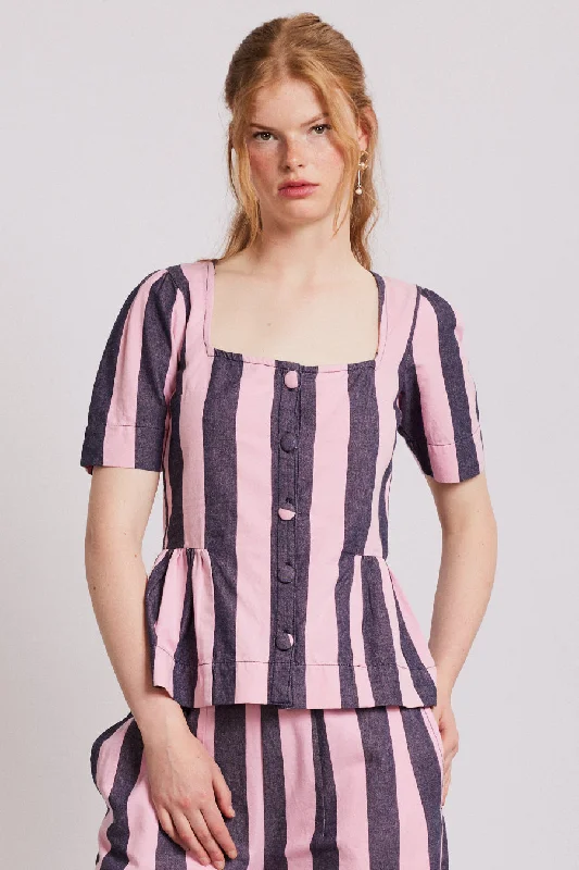 philly peplum blouse - pink blue stripe Sporty Women's Tennis