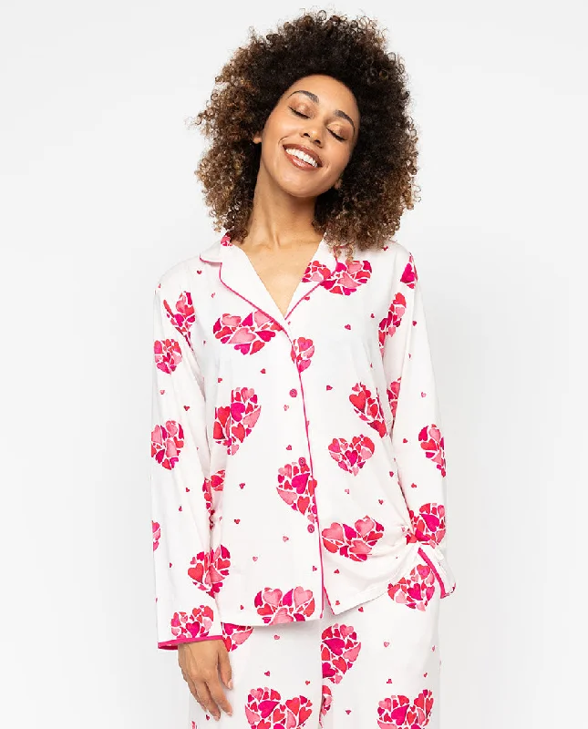Aria Womens Heart Printed Jersey Pyjama Top Refined Women's 