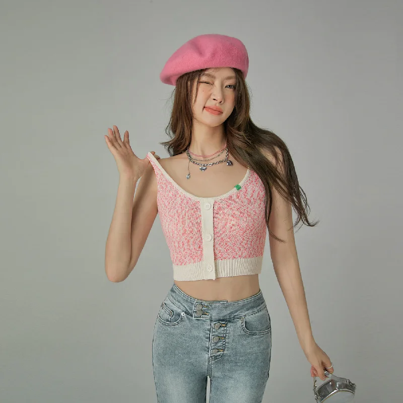 Round Neck Crop Knit Tank Top Cool Women's Skate