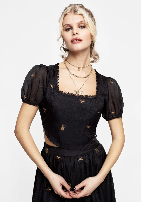 Insectarium Embroidered Organza Corset Top Luxurious Women's High -  end