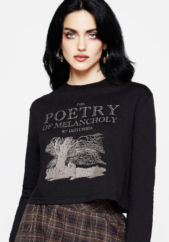 Poetry of Melancholy Graphic Print Long Sleeve Crop Top Youthful Women's Anime - inspired