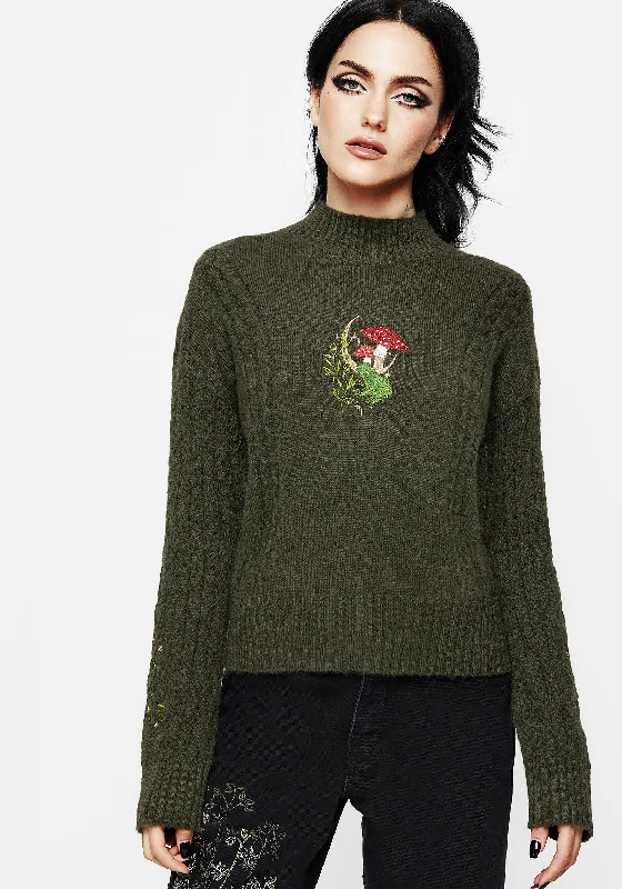 Swamplife Embroidered Cable Knit Relaxed Jumper Laid - back Women's Style