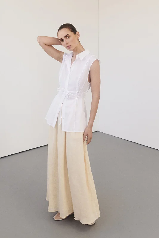JASE WHITE LINEN SLEEVELESS TOP Country