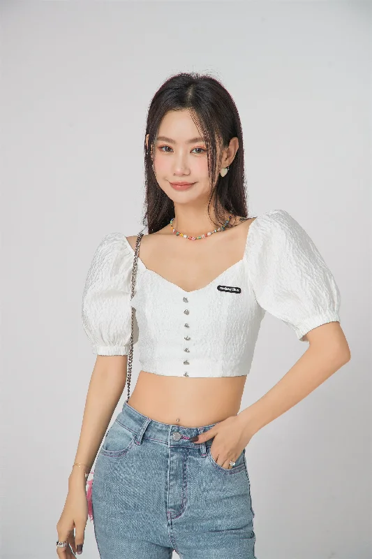 Square Puff Sleeve Cropped Blouse Stylish Women's Neon