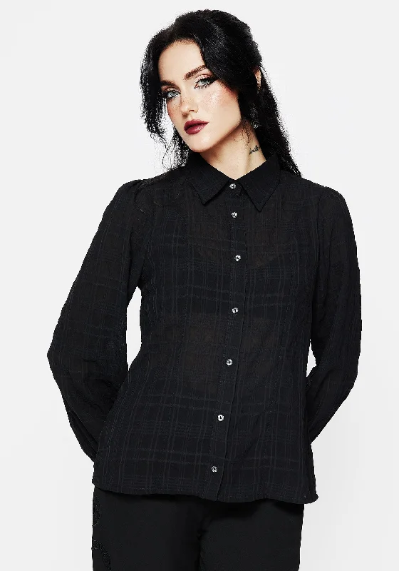 Recluse Check Chiffon Button Up Shirt Sporty Women's Athleisure 