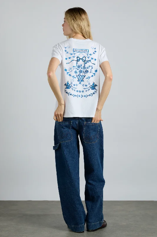 flower basket shrunken tee- white Tough Women's Military - inspired