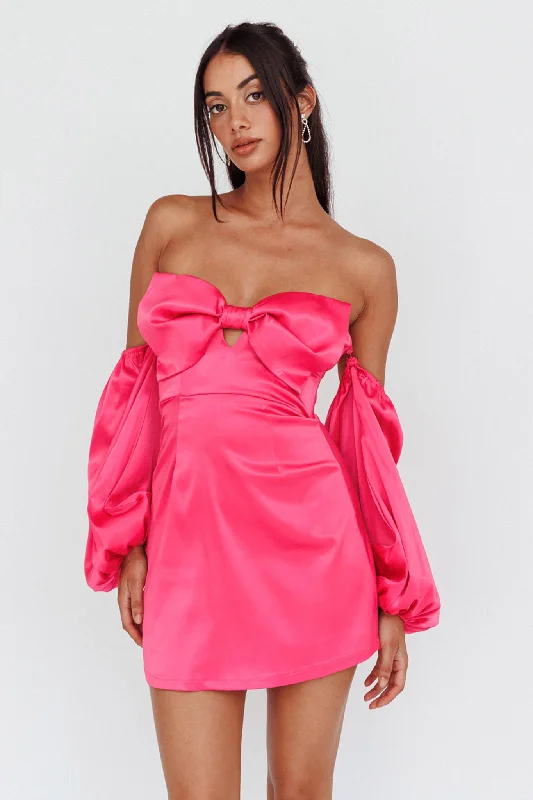 Lilly Off-Shoulder Bow Mini Dress Pink Business
