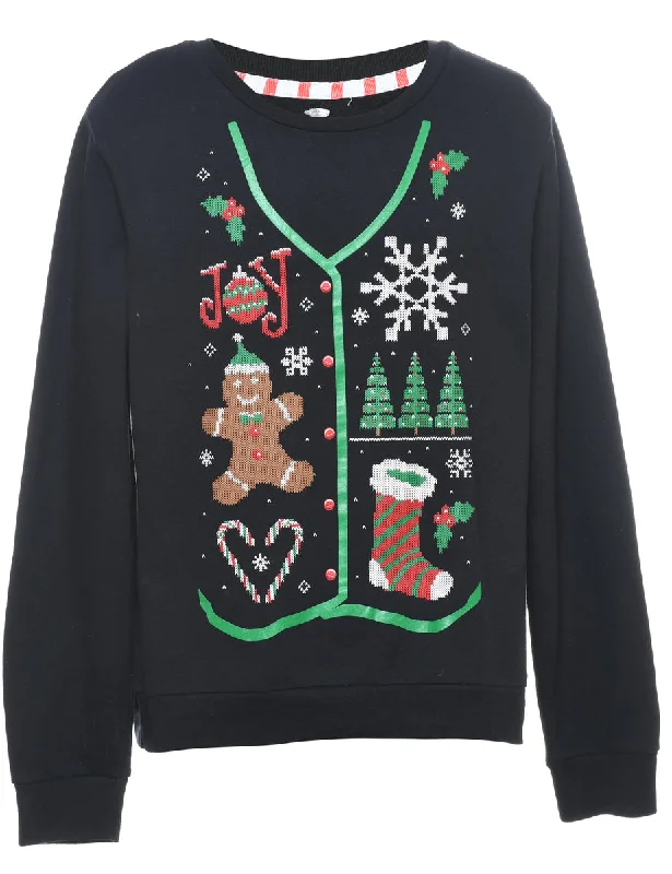 Festive Print Christmas Sweatshirt - M Traditional Women's 