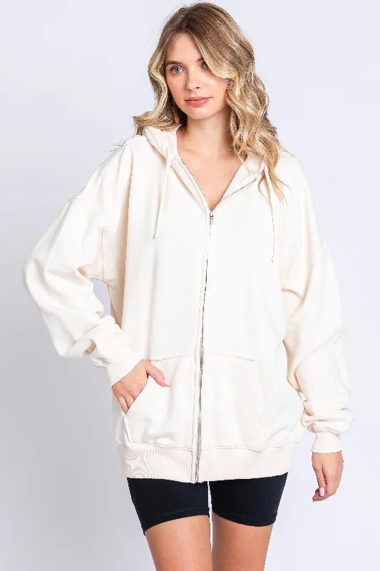 Cream Hooded Jacket Laid - back Women's Style