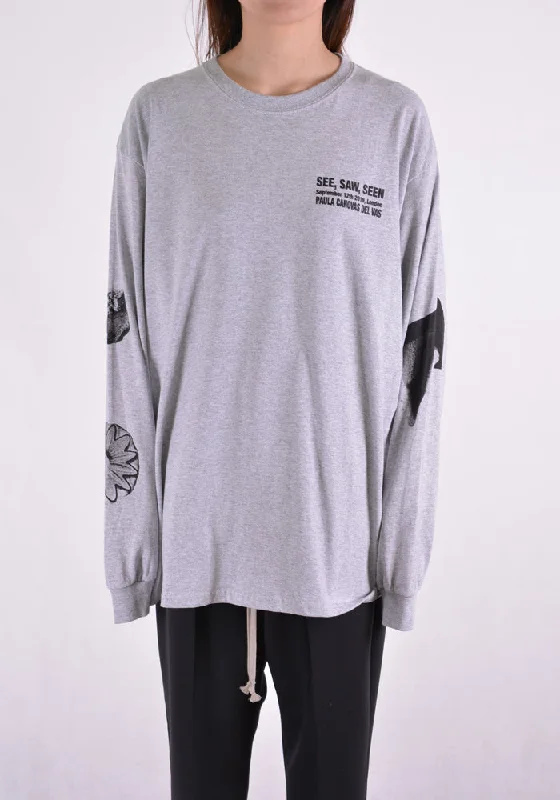 PAULA CANOVAS DEL VAS AT004 LONG SLEEVE PRINTED T-SHIRT GREY Cashmere