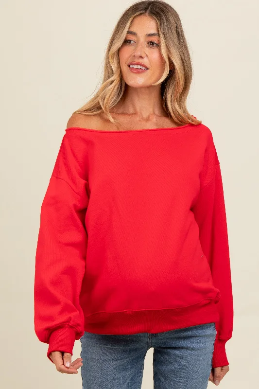 Red One Shoulder Maternity Sweatshirt Compression
