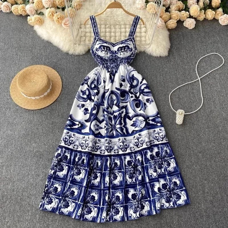 Manchester Porcelain Print Maxi Dress Modern Women's 