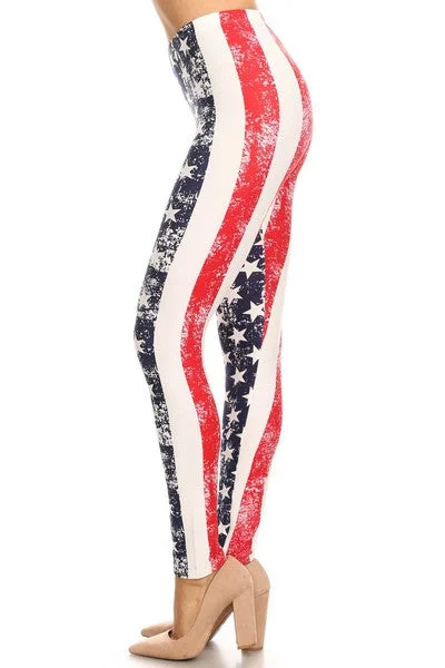 American Flag Printed Peach Skin Leggings Street