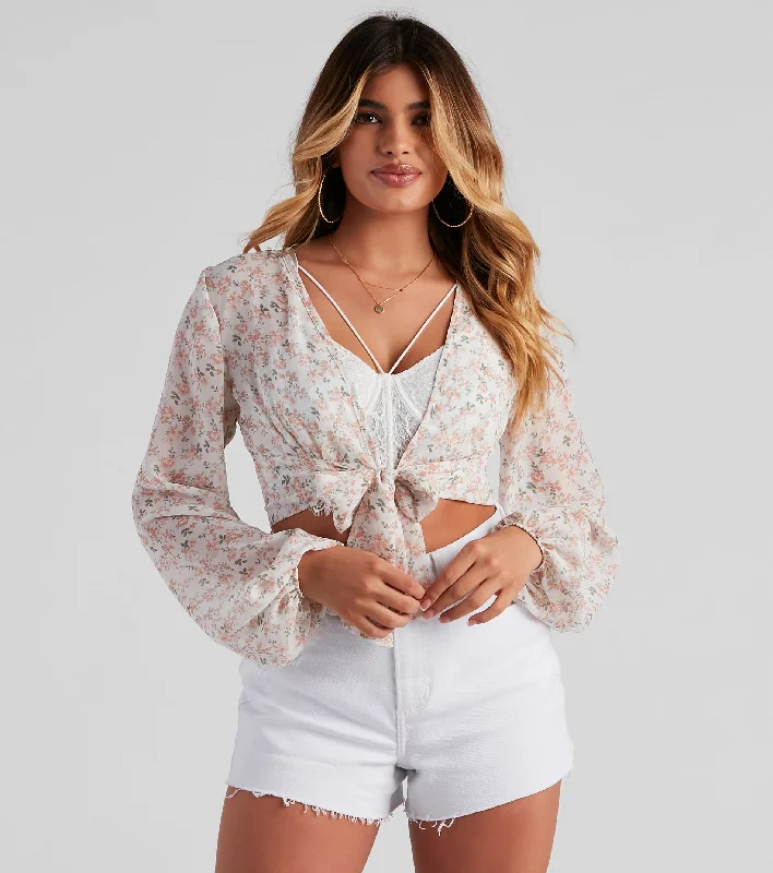Floral Love Tie-Front Top Polished Women's Silk