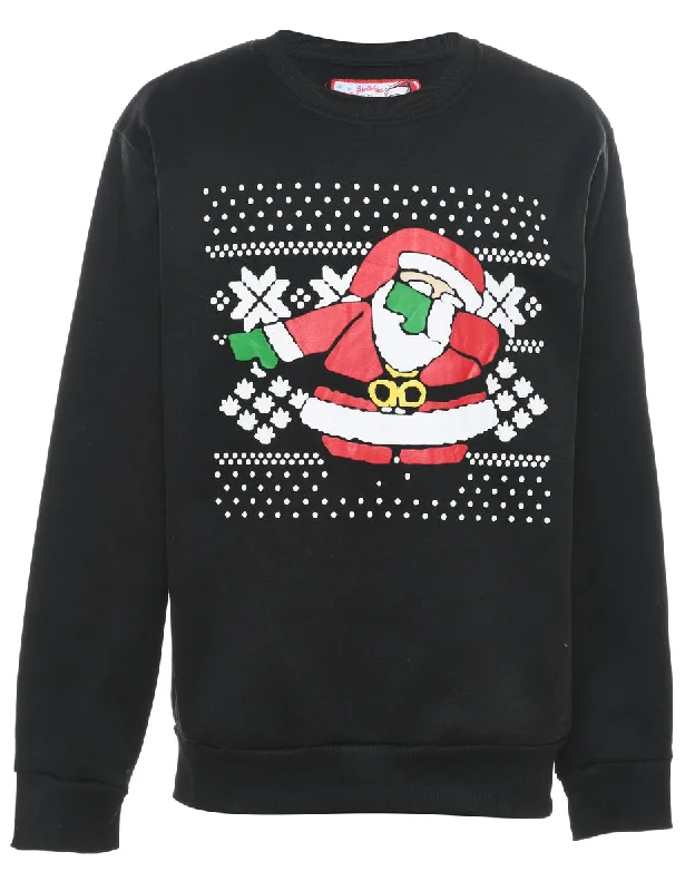 Santa Claus Design Black Christmas Jumper - M Athletic Women's 