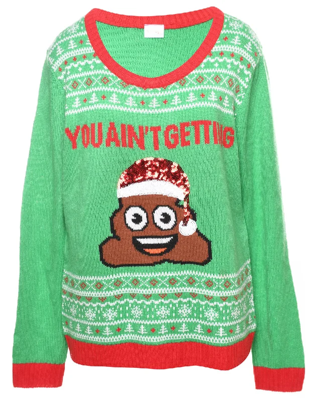 Green Christmas Jumper - M Laid - back Women's Vibe