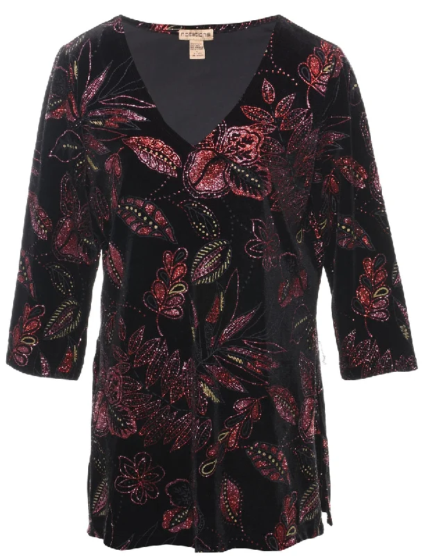 Velvet Fabric Party Top - L Artistic Women's Hand - painted