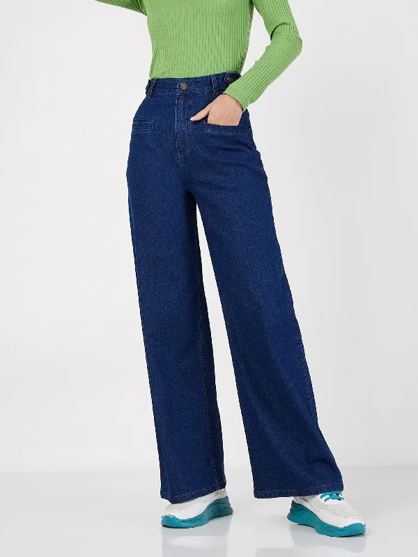 Women Blue Bone Pocket Straight Jeans Feminine Women's Style 