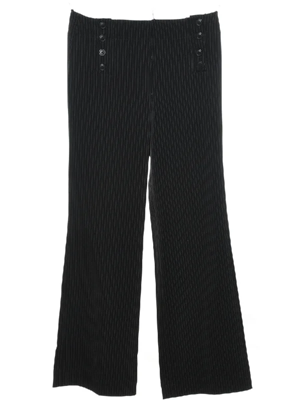 Black Striped High Waist Trousers - W32 L32 Elegant Women's 