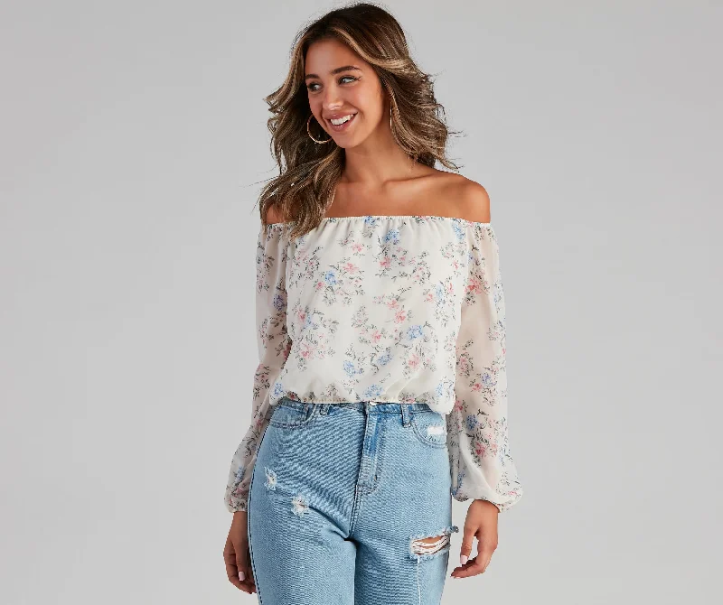 Flower Bundles Chiffon Blouse Vacation