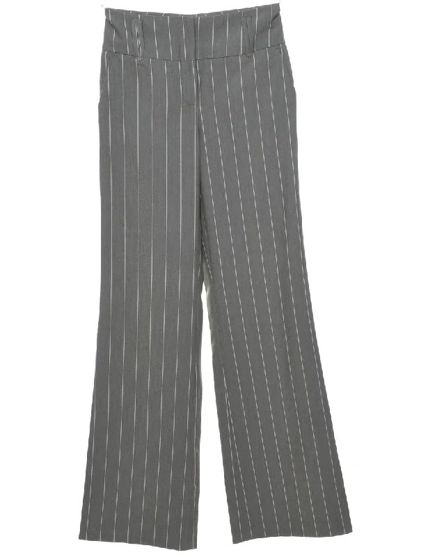 Pinstripes Grey Trousers - W28 L34 Relaxed Women's 