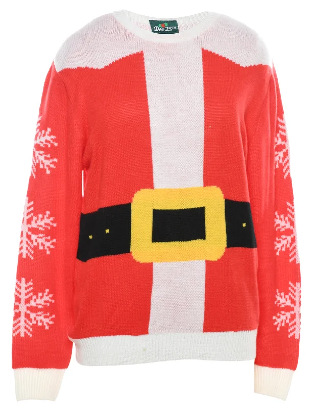 Red Christmas Jumper - M Artistic Women's Hand - painted