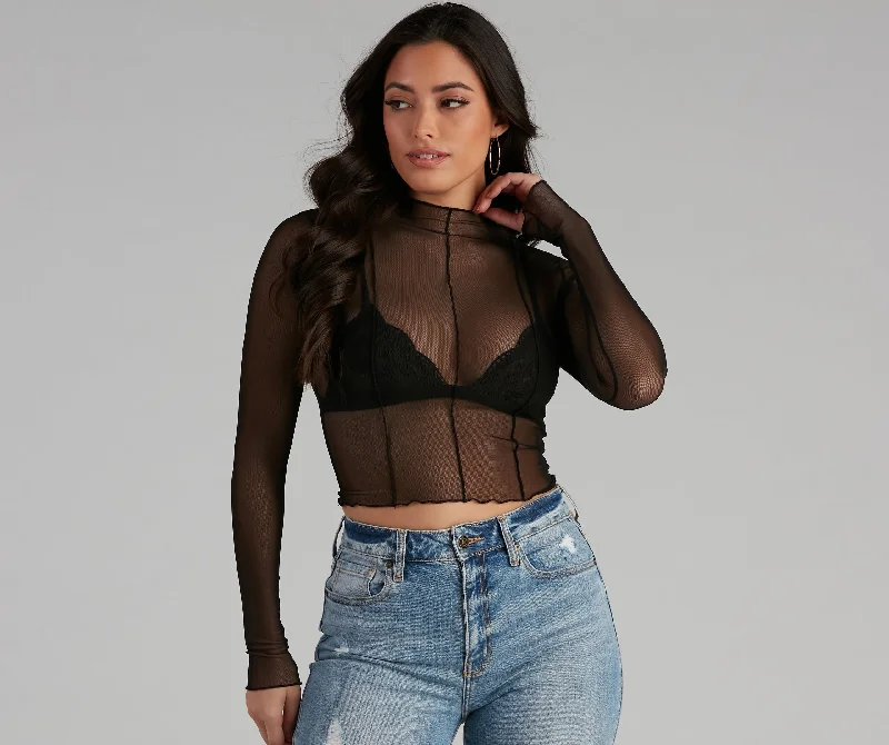 Mesh Moment Seam Crop Top Minimalist Women's Casual