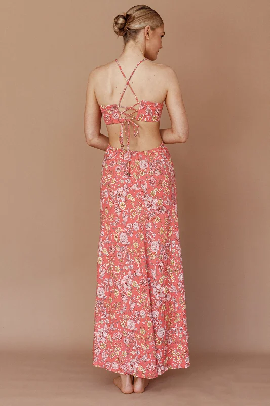 Amorcito Cut-Out Waist Midi Dress Floral Red Women