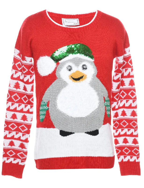Festive Print Christmas Jumper - M Edgy Women's Punk